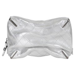 CHANEL metallic silver leather 17S GABRIELLE SMALL Clutch Bag