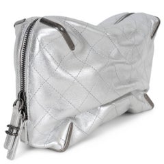CHANEL metallic silver leather 17S GABRIELLE SMALL Clutch Bag