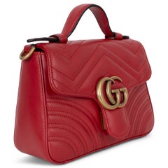 GUCCI Hibiscus red leather GG MARMONT CHEVRON MINI Shoulder Bag