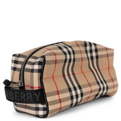BURBERRY beige nylon VINTAGE CHECK VANITY CASE POUCH Bag