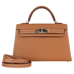 Borsa HERMES MINI KELLY 20 SELLIER in pelle Epsom color cammello dorato PHW
