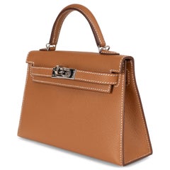Borsa HERMES MINI KELLY 20 SELLIER in pelle Epsom color cammello dorato PHW