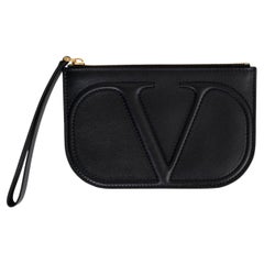VALENTINO black leather WALK VLOGO Pourch Clutch Bag