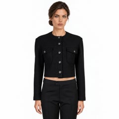 Chanel 2024 Glitter Wool Felt Cropped Jacket Black 38 S