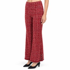 Chanel 2025 Wide Tweed Pants Red Pink Black 34 36 XS