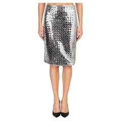 Bottega Veneta 2023 Intrecciato Crinkled Leather Skirt Silver 36 XS