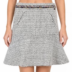 Chanel 2021 Braid Trim Tweed Flared Mini Skirt White Black 36 XS