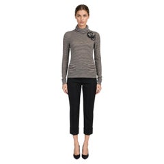 Chanel 2005 Camellia Striped Turtleneck Sweater Brown 38 S