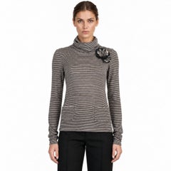 Chanel 2005 Camellia Striped Turtleneck Sweater Brown 38 S