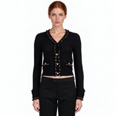 Chanel 2025 Hangzhou Strickjacke mit Pailletten-Blumenverzierung, schwarz, Größe 36 XS