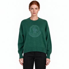 Maglione squadrato Moncler 2015 con logo ricamato, verde, taglia M