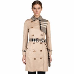 Trench Burberry 2021 in gabardina con inserti a quadri, beige, taglia 36 XXS