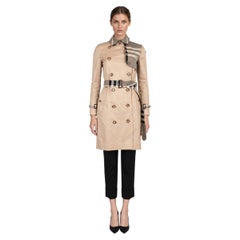 Trench Burberry 2021 in gabardina con inserti a quadri, beige, taglia 36 XXS
