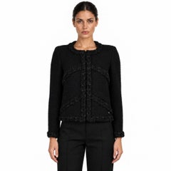 Chanel 2020 Braid Trim Cropped Tweed Jacket Black 36 XS