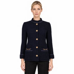 Giacca in tweed di flanella Gucci Horsebit, blu navy, taglia 40 S