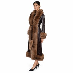 Chloe 2025 Shearling Fur Trimmed Leather Coat Abyssal Brown 36 XS