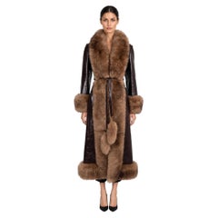 Chloe 2025 Shearling Fur Trimmed Leather Coat Abyssal Brown 36 XS
