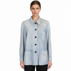 Prada 2026 Distressed Suede Jacket Sky Blue 40 S