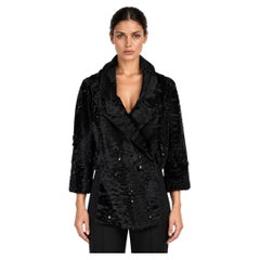 Prada 2004 Beaded Astrakhan Fur Jacket Black Sz 44 L