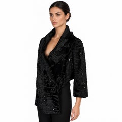Prada 2004 Beaded Astrakhan Fur Jacket Black Sz 44 L