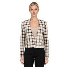 Chanel 2019 Collarless Plaid Tweed Jacket White 38 S