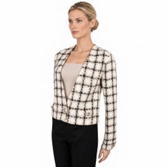 Chanel 2019 Collarless Plaid Tweed Jacket White 38 S