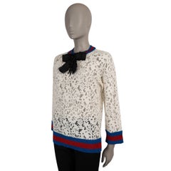 Gucci 2017 Bow Sylvie Web Lace Sweater Cream M