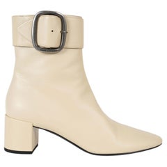 Saint Laurent Joplin Leather Ankle Boots Cream 39