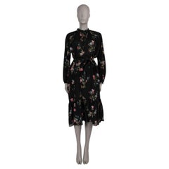 Celine 2020 Floral Crepe Folk Midi Dress Black S