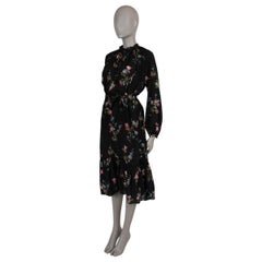 Celine 2020 Floral Crepe Folk Midi Dress Black S
