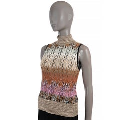 Missoni 2022 Ombre Crochet Knit Turtleneck Tank Top Multicolor 44 L