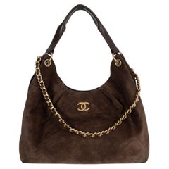 CHANEL 2026 Dark Brown Suede MAXI HOBO Shoulder Bag