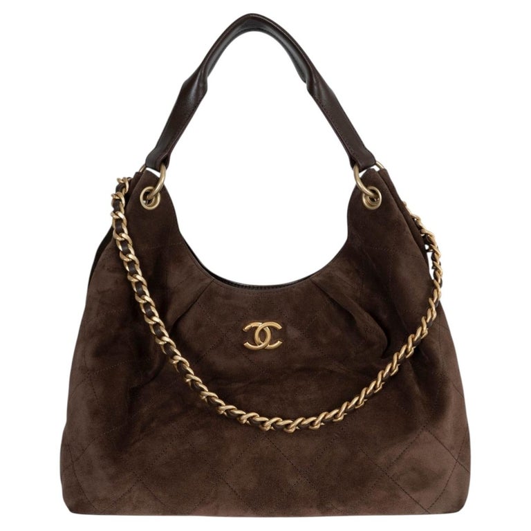 Chanel 2026 Dark Brown Suede MAXI HOBO Shoulder Bag