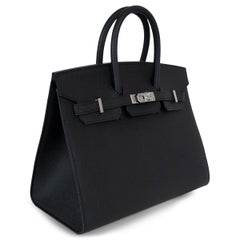 HERMES Noir Black Epsom leather BIRKIN 25 SELLIER Bag Phw