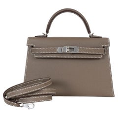 HERMES Etoupe Taupe Epsom leather MINI KELLY 20 SELLIER Bag Phw