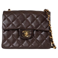 CHANEL Chocolate Lambskin leather CLASSIC MINI SQUARE Flap Bag