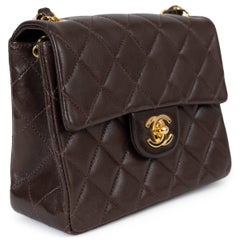 CHANEL Chocolate Lambskin leather CLASSIC MINI SQUARE Flap Bag