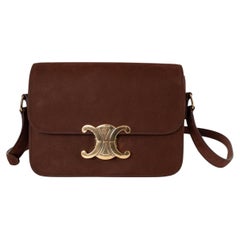 Borsa a tracolla CELINE TEEN TRIOMPHE in pelle scamosciata nubuck color castagna