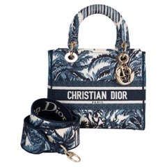 DIOR blue 2021 Palms Embroidered Canvas LADY D-LITE Medium Bag