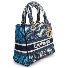 DIOR blue 2021 Palms Embroidered Canvas LADY D-LITE Medium Bag