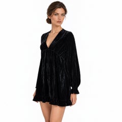 SAINT LAURENT 2022 Velvet Mini Dress Black 38 S