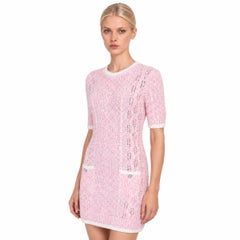 CHANEL 2024 Pointelle Knit Dress Light Pink/White 38 S