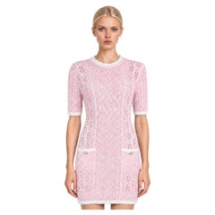 CHANEL 2024 Pointelle Knit Dress Light Pink/White 38 S