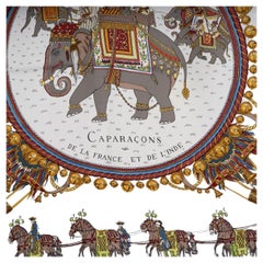 HERMES Caparacons 90 Twill Scarf White silk