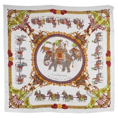 HERMES Caparacons 90 Twill Scarf White silk
