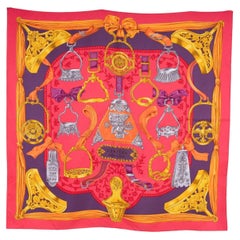 HERMES Etriers 90 Twill Scarf Fuchsia Purple silk