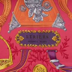HERMES Etriers 90 Twill Scarf Fuchsia Purple silk
