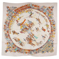 HERMES Cirque Molier 90 Twill Scarf Blanc silk