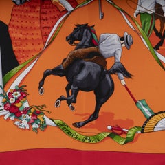 HERMES Plaza de Toros 90 Twill Scarf Orange Red silk