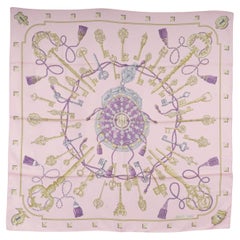 Sciarpa HERMES Les Cles 90 in twill di seta rosa pallido/oro